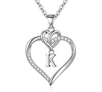 TINGN Coeur Collier Lettre en Forme de Coeur pour Femme, Collier Initiale K en Or Blanc pour Filles Adolescentes