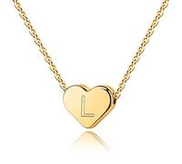 TINGN Coeur Collier Lettre Pendentif Femme Bijoux, Colliers Initiaux en Forme de Coeur Rempli d'Or 14 Carats pour Femmes Collier Initiale Minuscule Coeur Collier Lettre Pendentif Femme Bijoux(L)