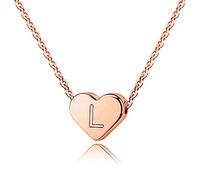 TINGN Coeur Collier Lettre Pendentif Femme Bijoux, Colliers Initiaux en Forme de Coeur Rempli d'Or Rose 14 Carats pour Femmes Collier Initiale Minuscule Coeur Collier Lettre Pendentif Femme Bijoux(L)