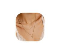 TINGN Collier avec Croix Or pour Femme - Plaqué Or 14 Carats Double Collier Croix Pendentif Croix Délicate Collier Croix en Or pour Femme Collier Or Femme Bijoux en Or pour Femmes et Filles Cadeau