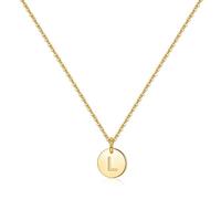 TINGN Collier avec Lettre Délicate pour Filles, Collier avec Lettre à Disque Rond Délicat Rempli d'Or 14 Carats pour Filles, Collier avec Initiale Gravée Double Face pour Femme, Pendentif L