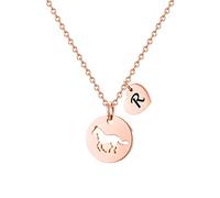 TINGN Collier avec pendentif cheval creux initiale cœur en acier inoxydable - Cadeaux cheval pour femmes et filles, 16"+2", Acier inoxydable, Pas de pierre précieuse