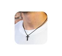TINGN Collier avec pendentif en forme de croix en acier inoxydable pour homme et garçon, chaîne argentée avec croix chrétienne, confirmation, baptême, chaîne avec bijoux de 40,6 à 61 cm