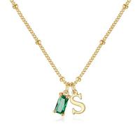 TINGN Collier avec pierre de naissance initiale pour femmes et filles - Plaqué or 14 carats - Collier avec pendentif initiale A-Z de 12 mois pour femme - Cadeau d'anniversaire personnalisé pour femme