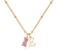 TINGN Collier avec pierre de naissance initiale pour femmes et filles - Plaqué or 14 carats - Collier avec pendentif initiale A-Z de 12 mois pour femme - Cadeau d'anniversaire personnalisé pour femme