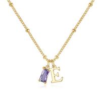 TINGN Collier avec pierre de naissance initiale pour femmes et filles - Plaqué or 14 carats - Collier avec pendentif initiale A-Z de 12 mois pour femme - Cadeau d'anniversaire personnalisé pour femme