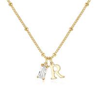 TINGN Collier avec pierre de naissance initiale pour femmes et filles - Plaqué or 14 carats - Collier avec pendentif initiale A-Z de 12 mois pour femme - Cadeau d'anniversaire personnalisé pour femme