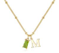 TINGN Collier avec pierre de naissance initiale pour femmes et filles - Plaqué or 14 carats - Collier avec pendentif initiale A-Z de 12 mois pour femme - Cadeau d'anniversaire personnalisé pour femme