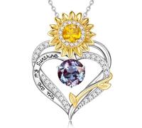 TINGN Collier avec pierre de naissance pour femme - Argent plaqué or blanc 18 carats - 12 mois - Pierre de naissance - Tournesols - Cœur - Oxyde de zirconium - Cadeau d'anniversaire pour femme, petite
