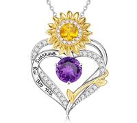 TINGN Collier avec pierre de naissance pour femme - Argent plaqué or blanc 18 carats - 12 mois - Pierre de naissance - Tournesols - Cœur - Oxyde de zirconium - Cadeau d'anniversaire pour femme, petite