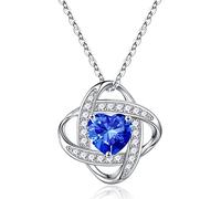 TINGN Collier avec pierre de naissance pour femme - Collier en argent sterling 925 avec nœud d'amour, pierre de naissance, cadeau d'anniversaire, de Noël, cadeau pour elle, épouse, petite amie, sœur