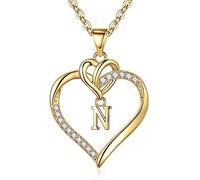 TINGN Collier Coeur Femme en Or/Argent 14 Carats Plaqué - Chaîne Initiale avec Zircone Lettre Coeur Pendentif - Bijoux Cadeaux pour Fille, Amie, Mère
