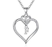 TINGN Collier Coeur Plaqué Or 14 Carats/Or Blanc - Chaîne Initiale Femme avec Zircone, Lettre Coeur Pendentif - Cadeaux pour Amie, Mère, Fille