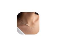 TingN Collier Croix en Or 14 Carats - Ras du Cou avec Croix Latérale pour Femme et Fille - Bijoux Cadeau