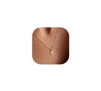 TingN Collier Croix Plaqué Or 14 Carats - Ras Du Cou avec Petite Croix Latérale pour Femme et Fille