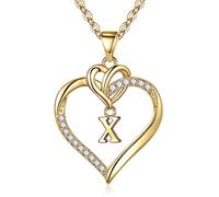 TINGN Collier de Lettres en Or pour Femme, Plaquée Or 14 Carats Collier Initiale avec Pendentif en Forme de Cœur CZ pour Femme Or Collier Lettre X pour Mères Cadeaux pour Femme Filles Bijoux