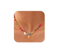 TINGN Collier de perles colorées pour femme avec lettres de A à Z - Collier de perles colorées - Collier bohème en forme de cœur - Bijoux pour adolescentes et filles - Cadeau personnalisé, Laiton