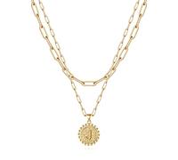 TINGN Collier d'initiation en or pour femme avec clip en papier 14 carats plaqué or en couches et pièces personnalisées, Plaqué or