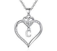 TINGN Collier en Argent pour Femme avec Lettres, Chaîne Plaquée Or avec Pendentif Coeur CZ, Initiale C, Bijoux Cadeaux pour Adolescentes et Filles