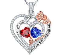 TINGN Collier en argent sterling 925 avec double pierre de naissance - Cadeau d'anniversaire de mariage de Noël pour femme, petite amie, sœur, maman, fille, Argent sterling