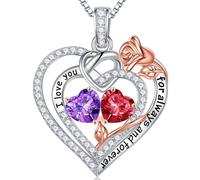 TINGN Collier en argent sterling 925 avec double pierre de naissance - Cadeau d'anniversaire de mariage de Noël pour femme, petite amie, sœur, maman, fille, Argent sterling