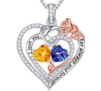 TINGN Collier en argent sterling 925 avec double pierre de naissance - Cadeau d'anniversaire de mariage de Noël pour femme, petite amie, sœur, maman, fille, Argent sterling