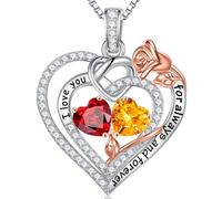 TINGN Collier en argent sterling 925 avec double pierre de naissance - Cadeau d'anniversaire de mariage de Noël pour femme, petite amie, sœur, maman, fille, Argent sterling