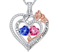 TINGN Collier en argent sterling 925 avec double pierre de naissance - Cadeau d'anniversaire de mariage de Noël pour femme, petite amie, sœur, maman, fille, Argent sterling