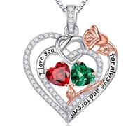 TINGN Collier en argent sterling 925 avec double pierre de naissance - Cadeau d'anniversaire de mariage de Noël pour femme, petite amie, sœur, maman, fille, Argent sterling