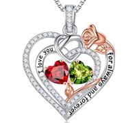 TINGN Collier en argent sterling 925 avec double pierre de naissance - Cadeau d'anniversaire de mariage de Noël pour femme, petite amie, sœur, maman, fille, Argent sterling