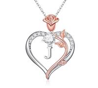 TINGN Collier en forme de cœur rose plaqué or blanc 14 carats avec zircone cubique - Cadeau d'anniversaire pour femme, petite amie, fille, cadeau d'anniversaire, de mariage, de Noël, de Saint-Valentin