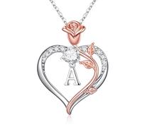 TINGN Collier en forme de cœur rose plaqué or blanc 14 carats avec zircone cubique - Cadeau d'anniversaire pour femme, petite amie, fille, cadeau d'anniversaire, de mariage, de Noël, de Saint-Valentin