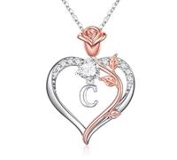 TINGN Collier en forme de cœur rose pour femme, plaqué or blanc 14 carats, avec pendentif en forme de cœur CZ, chaîne pour femme, anniversaire, fête des mères, cadeau d'anniversaire, pour elle, femme,