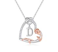 TINGN Collier Femme, Collier Argent Femme, Collier avec Lettres D, Collier Coeur, Collier Fille, Collier Fille, Cadeaux Adolescentes, Cadeaux Filles, Cadeaux Naissance pour Filles