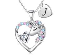 TINGN Collier Licorne Plaqué or 14 Carats avec Pendentif Cœur avec Lettres - Cadeau d'Anniversaire pour Fille