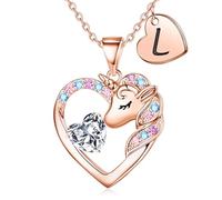 TINGN Collier Licorne Plaqué Or 14 Carats pour Fille - Chaîne avec Lettres - Cadeau d'Anniversaire, 18"+2", Or, Zircone Cubique