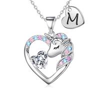 TINGN Collier Licorne Plaqué Or 14 Carats pour Fille - Pendentif en Forme de Cœur avec Lettres - Cadeau d'Anniversaire