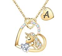 TINGN Collier licorne pour filles Cadeaux - Collier pendentif licorne CZ pour filles Cœur licorne collier enfants Collier licorne avec lettres enfants Bijoux filles Cadeau d'anniversaire pour filles