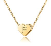 TingN Collier Minuscule Cœur Plaqué Or 14K pour Femmes et Adolescentes - Pendentif Lettre Alphabet