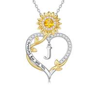 TINGN Collier tournesol pour femme - En argent plaqué or blanc 18 carats - Avec pendentif en forme de cœur - Lettres de tournesol - Cadeau d'anniversaire pour femme, petite amie, maman, Laiton