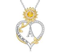 TINGN Collier tournesol pour femme - En argent plaqué or blanc 18 carats - Avec pendentif en forme de cœur - Lettres de tournesol - Cadeau d'anniversaire pour femme, petite amie, maman, Laiton