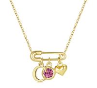 TINGN Colliers avec pierre de naissance initiale pour femmes et filles, plaqué or 14 carats, pendentif cœur initiale trombone pour femmes, bijoux avec pierre de naissance, cadeau de Noël personnalisé