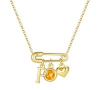 TINGN Colliers avec pierre de naissance initiale pour femmes et filles, plaqué or 14 carats, pendentif cœur initiale trombone pour femmes, bijoux avec pierre de naissance, cadeau de Noël personnalisé