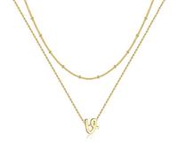 TINGN Double Collier en Or pour Femme Tendance, Plaqué Or 14 Carats Délicat Collier Avec Lettre V Pendentif Petit Collier Initial Collier Femme Initiaux Or pour Femme Filles Saint Valentin Cadeau