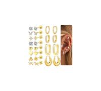 TINGN Lot de 12 paires de boucles d'oreilles dorées, argentées, en acier chirurgical 316L CZ en forme de cœur, pour hélix, tragus, cartilage, oreille pour homme et femme, Argent