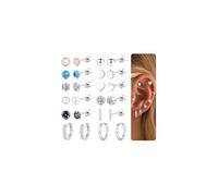 TINGN Lot de 12 paires de boucles d'oreilles dorées, argentées, en acier chirurgical 316L CZ en forme de cœur, pour hélix, tragus, cartilage, oreille pour homme et femme, Argent