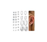 TINGN Lot de 12 paires de boucles d'oreilles dorées, argentées, en acier chirurgical 316L CZ en forme de cœur, pour hélix, tragus, cartilage, oreille pour homme et femme, Argent