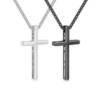 TINGN Lot de 2 chaînes en acier inoxydable avec pendentif en forme de croix - Pour homme et garçon - Argent et noir - Longueur de la chaîne : 47-61 cm, 46.0 Zentimeter, Acier inoxydable