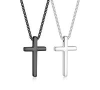 TINGN Lot de 2 chaînes en forme de croix pour homme et garçon - En acier inoxydable - Avec pendentif en forme de croix - Argent et noir - Longueur de la chaîne : 46-76 cm, 51.0 Zentimeter, Acier