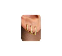 TINGN Lot de 3 paires de boucles d'oreilles créoles en or hypoallergénique plaqué or 14 carats - Légères - Petites boucles d'oreilles huggie ovales épaisses - Pour femme - Boucles d'oreilles créoles